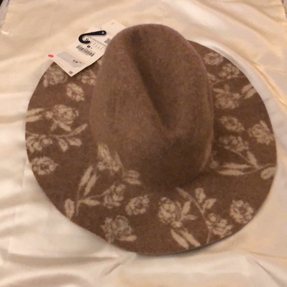 Zara Camel Beige & White Flower Wool Blend Wide Brim Hat Size S NWT - Picture 4 of 12